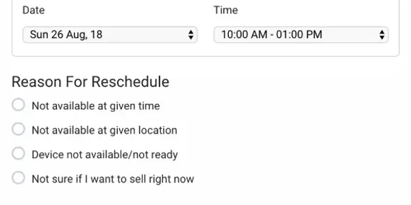 Reschedule pickup cashify step 2